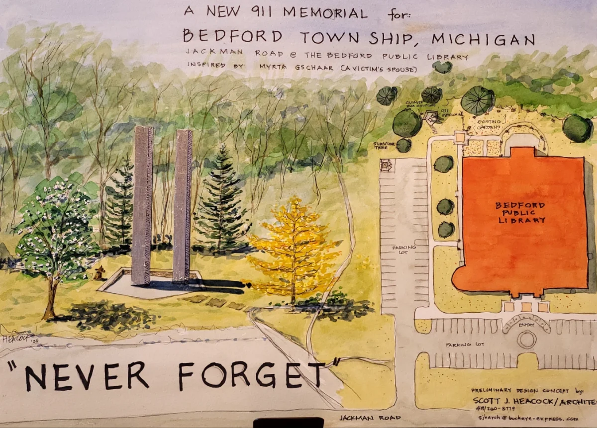 Architectural watercolor of 911 memorial